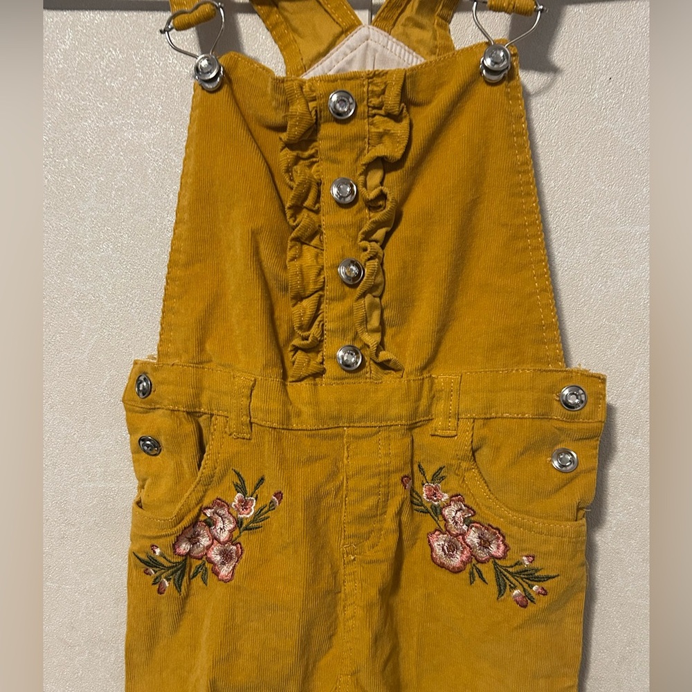 No Brand Girls | Boho Mustard Yellow Overalls with Floral Embroidery | Size 6 - Picture 3 of 6